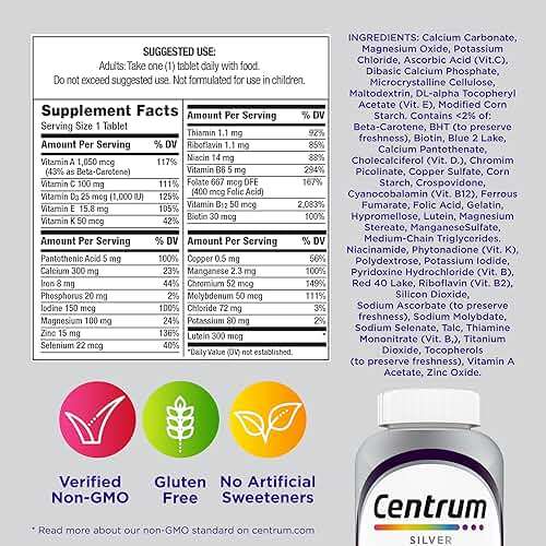 Centrum Silver Women's Multivitamin for Women 50 Plus, Multivitamin/Multimineral Supplement with Vitamin D3, B Vitamins, Non-GMO Ingredients, Supports Memory and Cognition in Older Adults - 200 Ct - Image 9