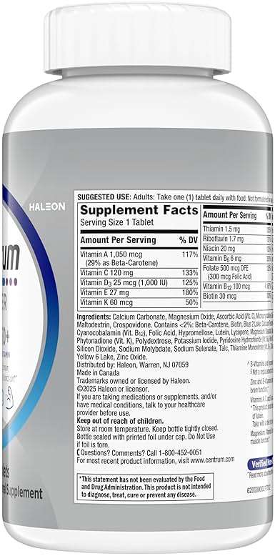 Centrum Silver Men's 50+ Multivitamin with Vitamin D3, B-Vitamins, Zinc for Memory and Cognition - 200 Tablets - Image 14