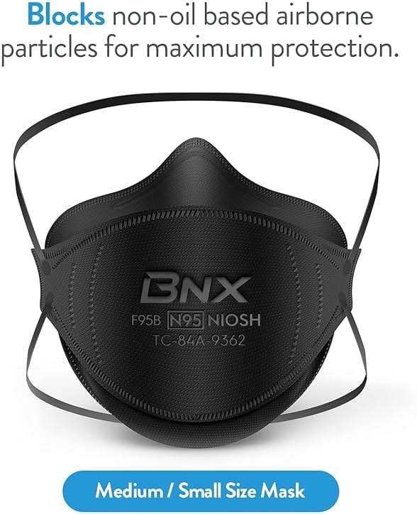 BNX N95 Mask NIOSH Certified MADE IN USA Particulate Respirator Protective Face Mask, Tri-Fold Cup/Fish Style, (20-Pack, Approval Number TC-84A-9362 / Model F95B) Black - Image 5