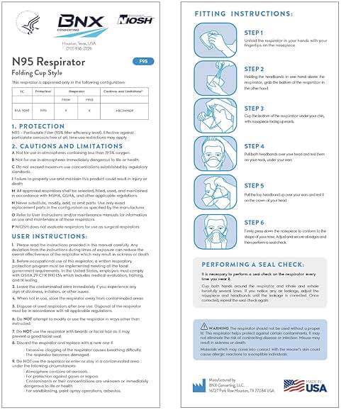 BNX N95 Mask NIOSH Certified MADE IN USA Particulate Respirator Protective Face Mask, Tri-Fold Cup/Fish Style, (20-Pack, Approval Number TC-84A-9362 / Model F95B) Black - Image 7