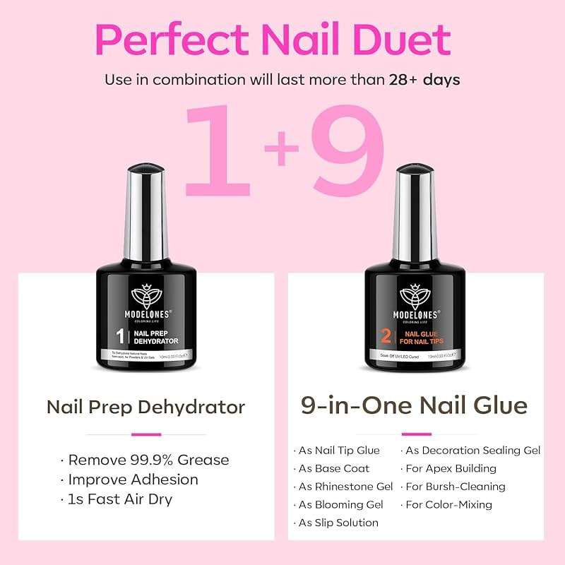 modelones X Nail Gel Kit, Fake Nails Long Coffin, 9-in-One Glue Prep Dehydrator & Portable Mini U V Light Acrylic Clipper, 500Pcs Coffin Tips for Extension Kit DIY Salon Home Gifts for Women - Image 3