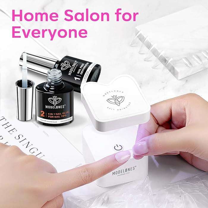 modelones X Nail Gel Kit, Fake Nails Long Coffin, 9-in-One Glue Prep Dehydrator & Portable Mini U V Light Acrylic Clipper, 500Pcs Coffin Tips for Extension Kit DIY Salon Home Gifts for Women - Image 9