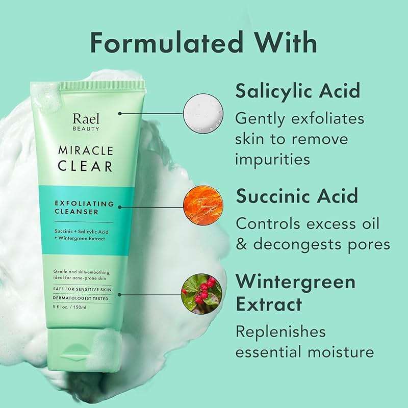 Rael Miracle Clear Facial Cleanser – Makeup Remover, Daily Face Wash, Gentle Deep Pore Cleansing Korean Skin Care for Oily & Combination Skin (Exfoliating Cleanser, 5.1 fl. oz) - Image 4