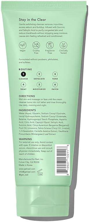 Rael Miracle Clear Facial Cleanser – Makeup Remover, Daily Face Wash, Gentle Deep Pore Cleansing Korean Skin Care for Oily & Combination Skin (Exfoliating Cleanser, 5.1 fl. oz) - Image 7
