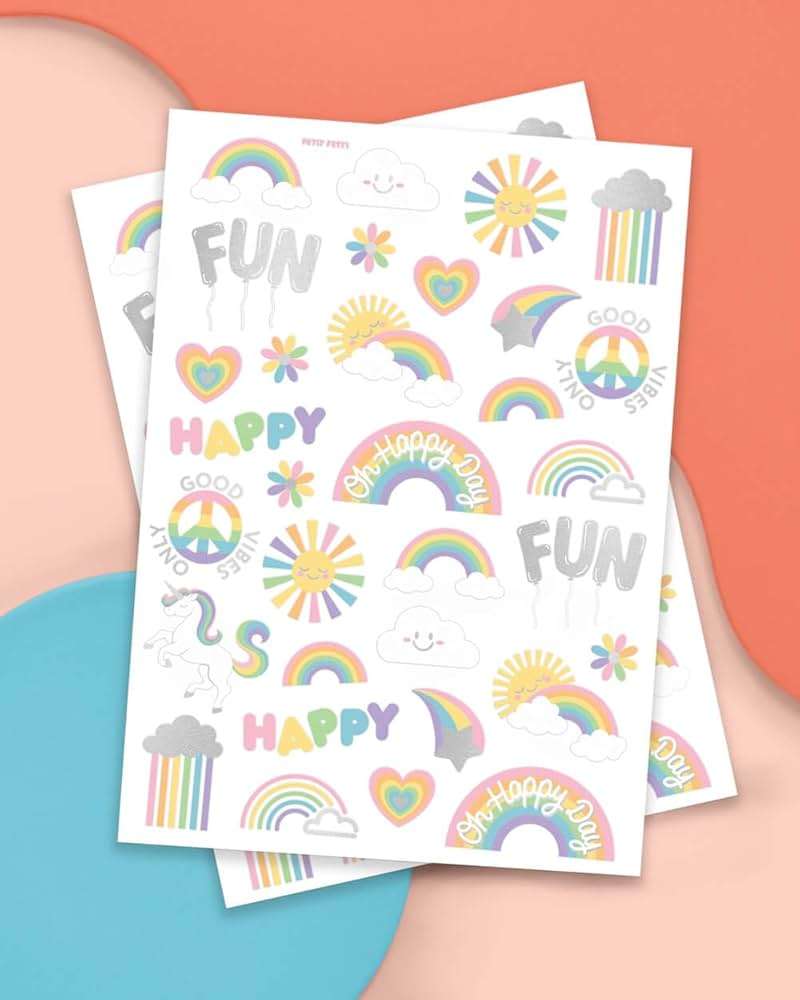xo, Fetti Rainbow Temporary Tattoos - 46 Glitter Styles | Unicorn Birthday Party Supplies, Oh Happy Day Baby Shower, Magical Party Favors - Image 2