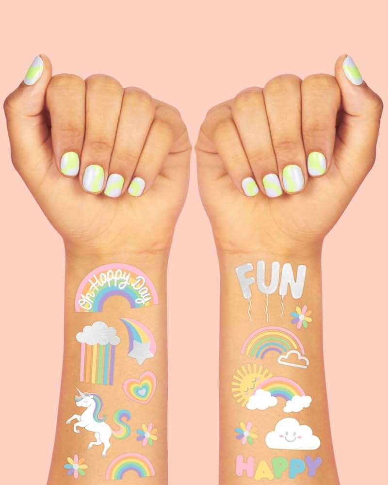 xo, Fetti Rainbow Temporary Tattoos - 46 Glitter Styles | Unicorn Birthday Party Supplies, Oh Happy Day Baby Shower, Magical Party Favors - Image 3