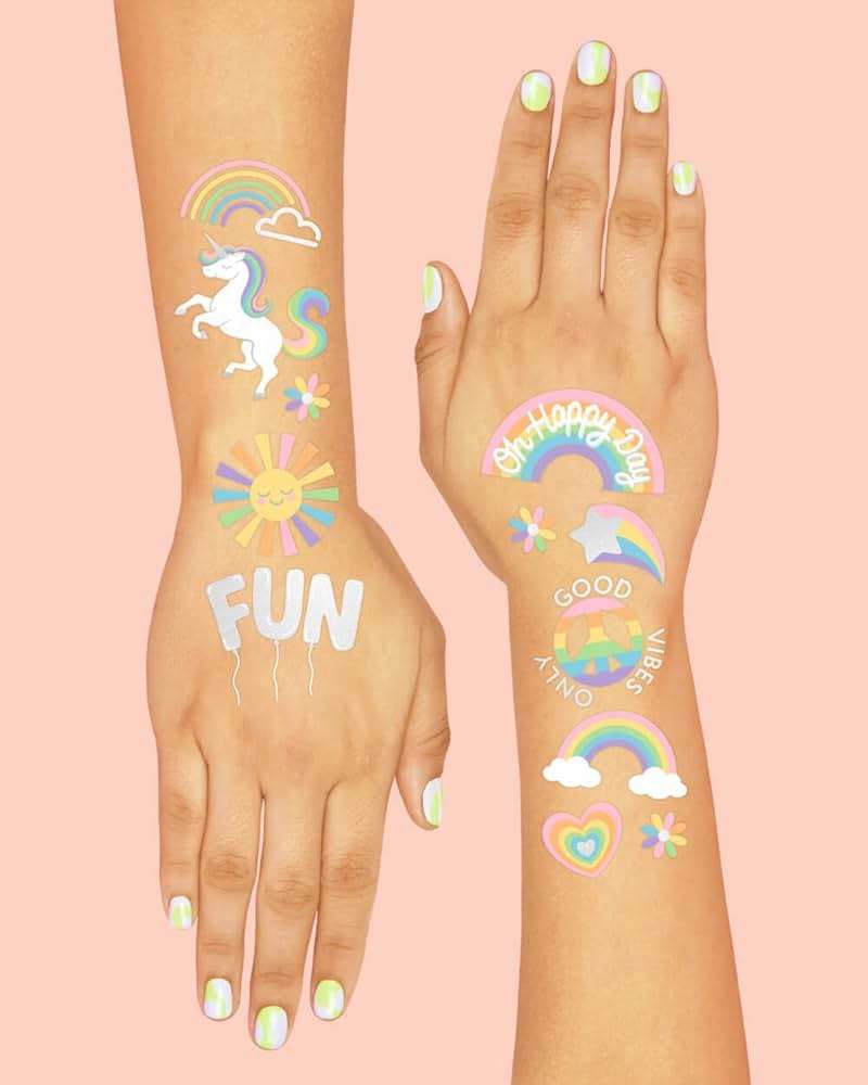 xo, Fetti Rainbow Temporary Tattoos - 46 Glitter Styles | Unicorn Birthday Party Supplies, Oh Happy Day Baby Shower, Magical Party Favors - Image 4