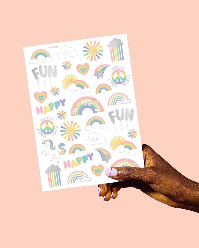 xo, Fetti Rainbow Temporary Tattoos - 46 Glitter Styles | Unicorn Birthday Party Supplies, Oh Happy Day Baby Shower, Magical Party Favors - Image 5