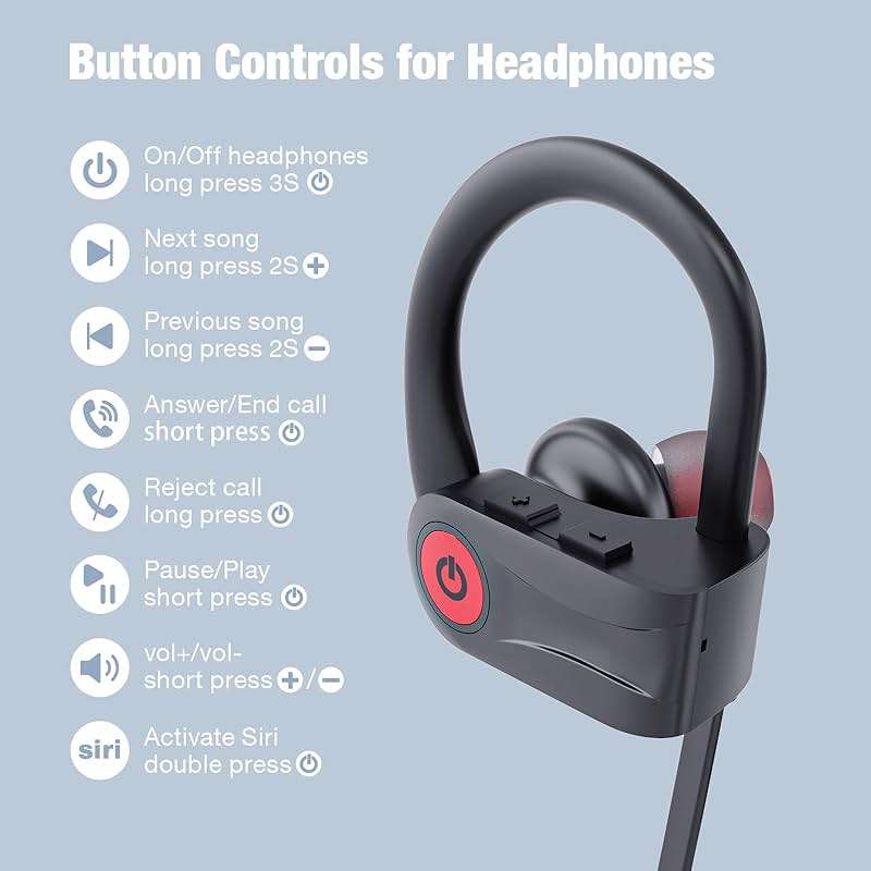Boean Bluetooth Headphones, Wireless Headphones with 16 Hours Playtime Bluetooth 5.3 Wireless Earbuds HD Stereo Sound IPX7 Waterproof Earphones AI Music Generation Workout Headset for Running Sports - Image 6