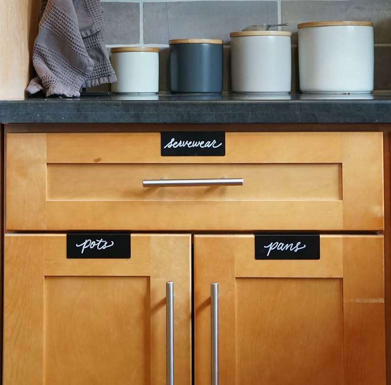 Clip-On Metal Cabinet and Drawer Labels – Reusable Chalkboard Labels for Kitchen, Bathroom, Dresser Drawers. Durable. Polished Edge. No Residue. - Image 1