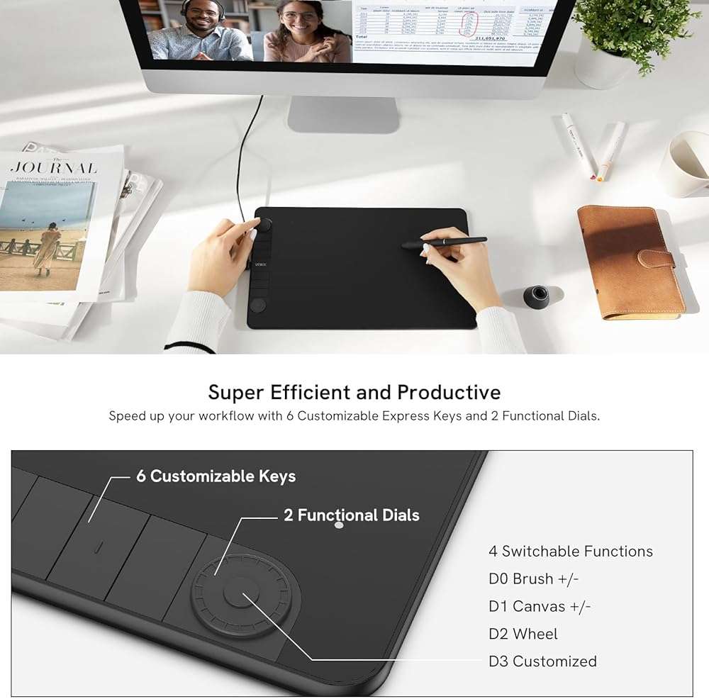 VEIKK VK1060PRO V2 Drawing Tablet 10x6 Inch Graphics Tablet with Battery-Free Pen and 8192 Professional Levels Pressure with Stand - Image 3