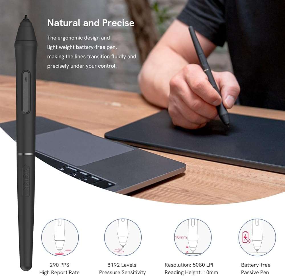 VEIKK VK1060PRO V2 Drawing Tablet 10x6 Inch Graphics Tablet with Battery-Free Pen and 8192 Professional Levels Pressure with Stand - Image 4