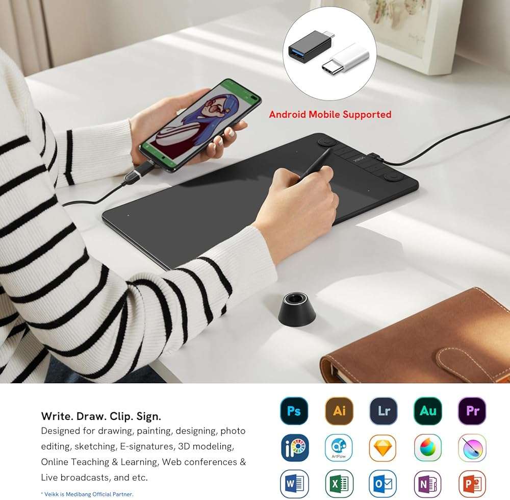 VEIKK VK1060PRO V2 Drawing Tablet 10x6 Inch Graphics Tablet with Battery-Free Pen and 8192 Professional Levels Pressure with Stand - Image 5