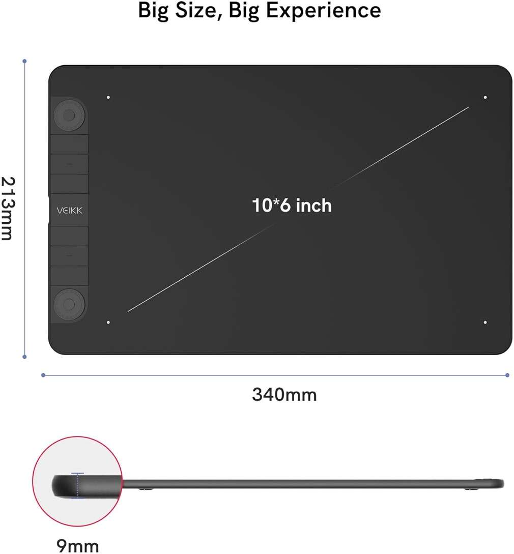 VEIKK VK1060PRO V2 Drawing Tablet 10x6 Inch Graphics Tablet with Battery-Free Pen and 8192 Professional Levels Pressure with Stand - Image 6