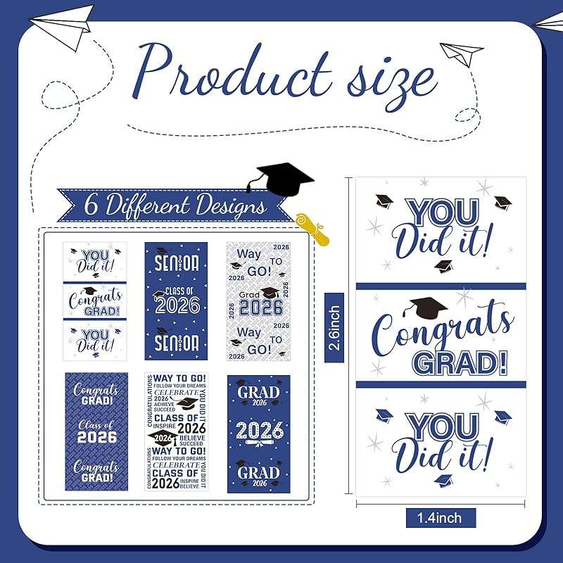 Outus 90 Pcs Graduation 2026 Decoration Label Sticker - Congrats Grad Mini Candy Bar Wrapper Class of 2026 Party Supplies for High School College Nursing Grad, Candy Not Included (Blue and White) - Image 4