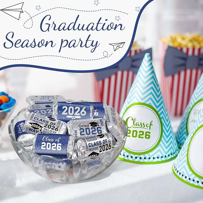Outus 90 Pcs Graduation 2026 Decoration Label Sticker - Congrats Grad Mini Candy Bar Wrapper Class of 2026 Party Supplies for High School College Nursing Grad, Candy Not Included (Blue and White) - Image 7