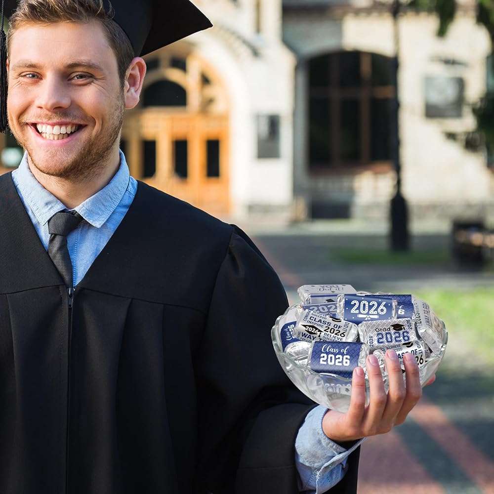 Outus 90 Pcs Graduation 2026 Decoration Label Sticker - Congrats Grad Mini Candy Bar Wrapper Class of 2026 Party Supplies for High School College Nursing Grad, Candy Not Included (Blue and White) - Image 9