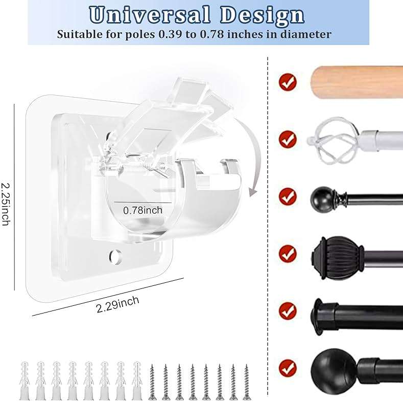 Codoule Self Adhesive No Drill Adjustable Curtain Rod Holder Hooks Brackets, Nail Free, No Drilling Hangers for Bathroom, Kitchen, Home, Bathroom and Hotel, Transparent, 8PCS - Image 3