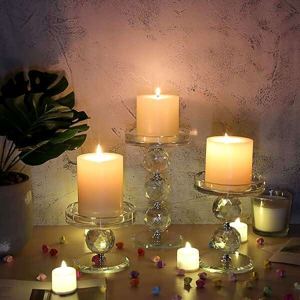 OwnMy Set of 3 Crystal Glass Pillar Candlestick Holders Clear Pillar Candle Holders Sets, Tealight Votive Candle Stands Modern Candle Centerpiece for Living Room Wedding Decor - Image 2