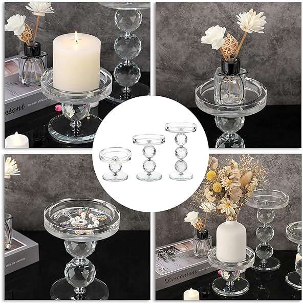 OwnMy Set of 3 Crystal Glass Pillar Candlestick Holders Clear Pillar Candle Holders Sets, Tealight Votive Candle Stands Modern Candle Centerpiece for Living Room Wedding Decor - Image 5