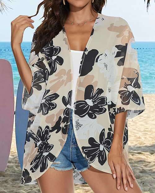 Women's Floral Print Puff Sleeve Kimono Cardigan Loose Cover Up Casual Blouse Tops 2026 - Image 3