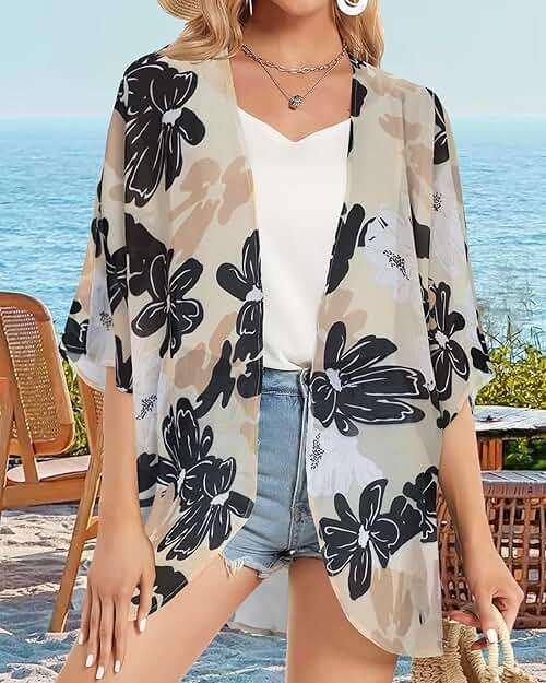 Women's Floral Print Puff Sleeve Kimono Cardigan Loose Cover Up Casual Blouse Tops 2026 - Image 4