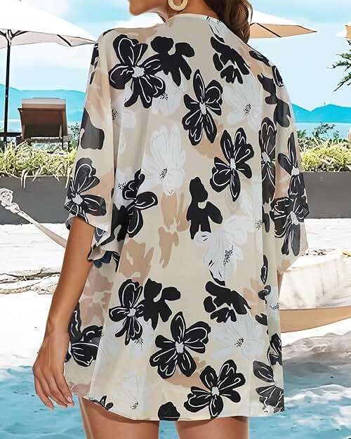 Women's Floral Print Puff Sleeve Kimono Cardigan Loose Cover Up Casual Blouse Tops 2026 - Image 5