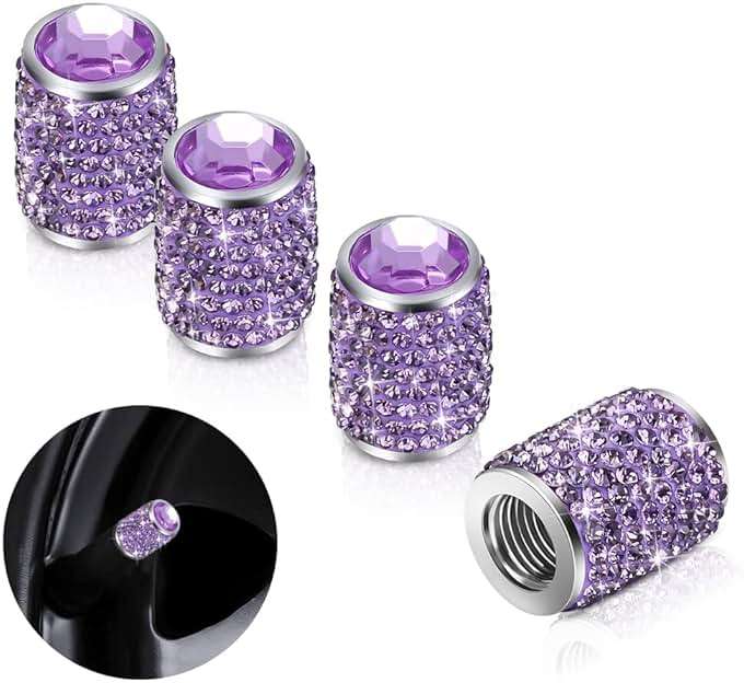 Bling Tire Stem Valve Caps, Crystal Tire Caps Shinny Rhinestone Universal Car Dustproof Tire Valve Caps for Car SUV Motorcycle Bicycle Truck (Purple) - Image 1