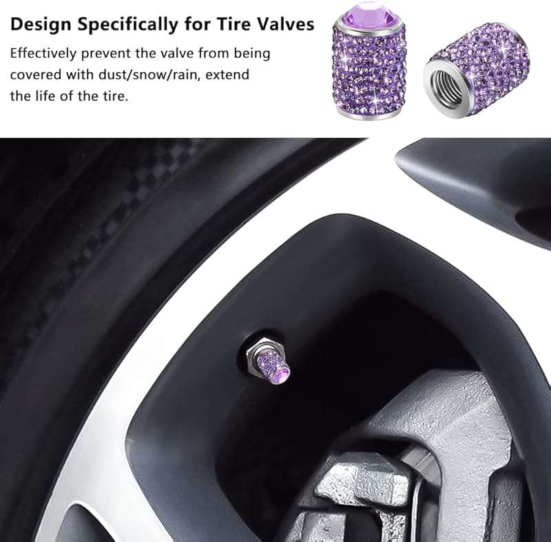 Bling Tire Stem Valve Caps, Crystal Tire Caps Shinny Rhinestone Universal Car Dustproof Tire Valve Caps for Car SUV Motorcycle Bicycle Truck (Purple) - Image 2