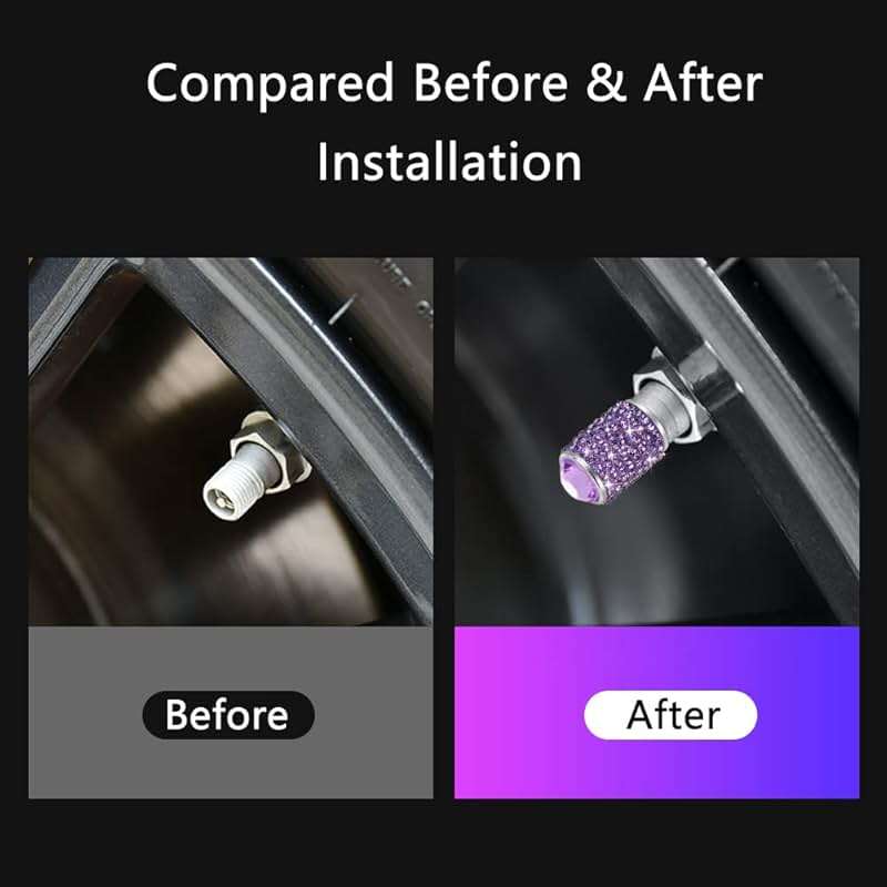 Bling Tire Stem Valve Caps, Crystal Tire Caps Shinny Rhinestone Universal Car Dustproof Tire Valve Caps for Car SUV Motorcycle Bicycle Truck (Purple) - Image 3