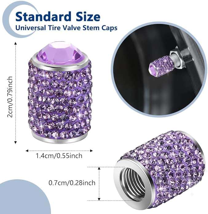 Bling Tire Stem Valve Caps, Crystal Tire Caps Shinny Rhinestone Universal Car Dustproof Tire Valve Caps for Car SUV Motorcycle Bicycle Truck (Purple) - Image 4