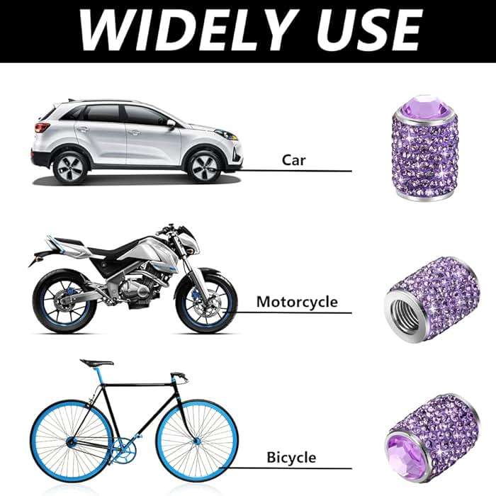 Bling Tire Stem Valve Caps, Crystal Tire Caps Shinny Rhinestone Universal Car Dustproof Tire Valve Caps for Car SUV Motorcycle Bicycle Truck (Purple) - Image 6