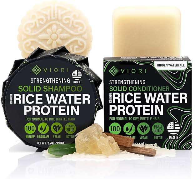 Viori Hidden Waterfall Shampoo and Conditioner Bar Set Made with Rice Water - Handcrafted Sulfate Free Shampoo and Conditioner - Image 1