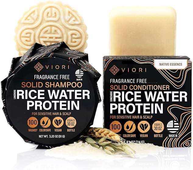 Viori Native Essence Shampoo and Conditioner Bar Set Made with Rice Water - Handcrafted Sulfate Free Shampoo and Conditioner - Image 1