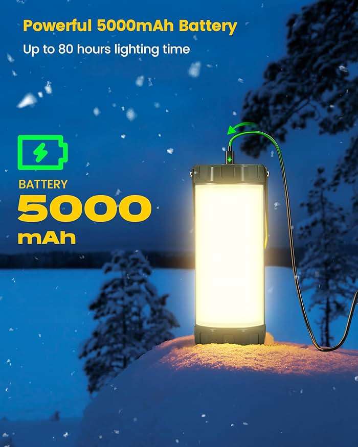 Glocusent 106 LED Camping Lights, Up to 80Hrs, 5000mAh Camping Lantern Rechargeable with 5 Brightness 3 Modes & SOS, IP68 Waterproof, Max 1200LM, Lanterns for Power Outages Hiking Emergency Hurricane - Image 4