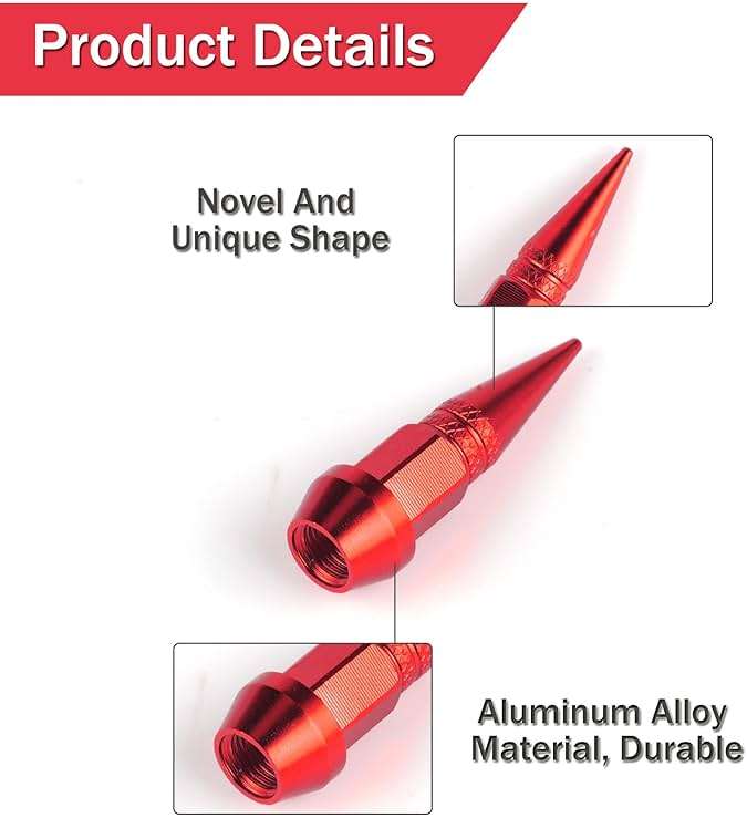 SINGARO 45mm Spiked Aluminum Stem Valve Caps,4PCS Dustproof Tire Wheel Stem Caps for Cars,SUVs,Trucks Bicycles and Motorcycles(Red) - Image 4
