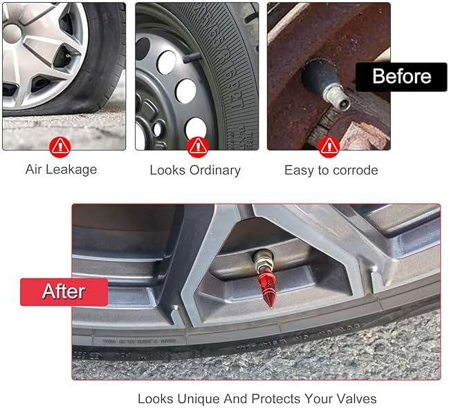 SINGARO 45mm Spiked Aluminum Stem Valve Caps,4PCS Dustproof Tire Wheel Stem Caps for Cars,SUVs,Trucks Bicycles and Motorcycles(Red) - Image 7