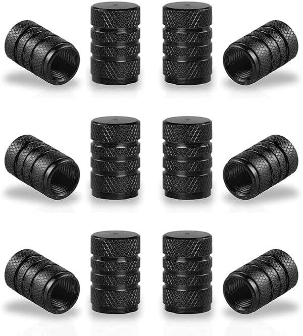 SINGARO 12PCS Tire Valve Stem Caps, Car Exterior Accessories, Aluminum Alloy Tire Valve Cap Set, Corrosion Resistant Leak-Proof Universal for Cars, Trucks, Motorcycles and Bicycles (Black) - Image 1