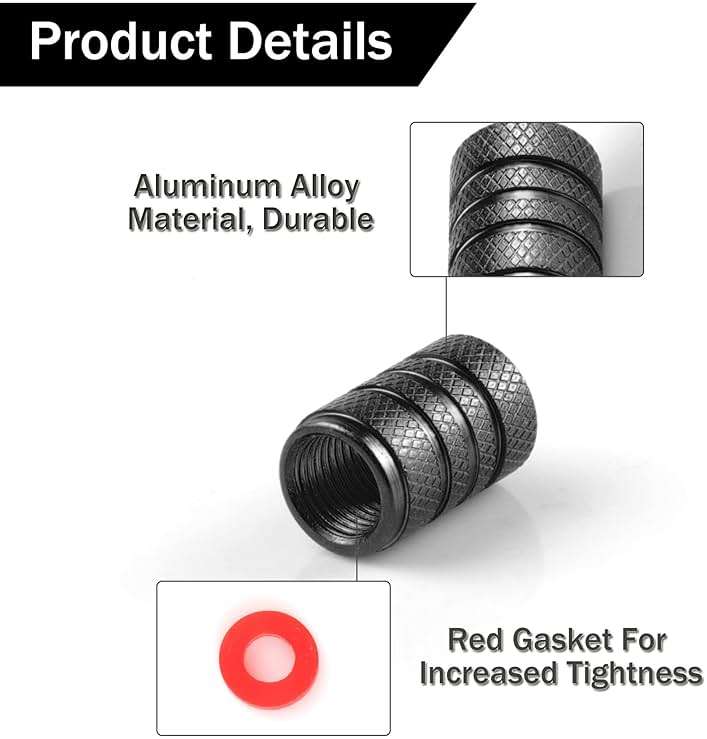 SINGARO 12PCS Tire Valve Stem Caps, Car Exterior Accessories, Aluminum Alloy Tire Valve Cap Set, Corrosion Resistant Leak-Proof Universal for Cars, Trucks, Motorcycles and Bicycles (Black) - Image 3