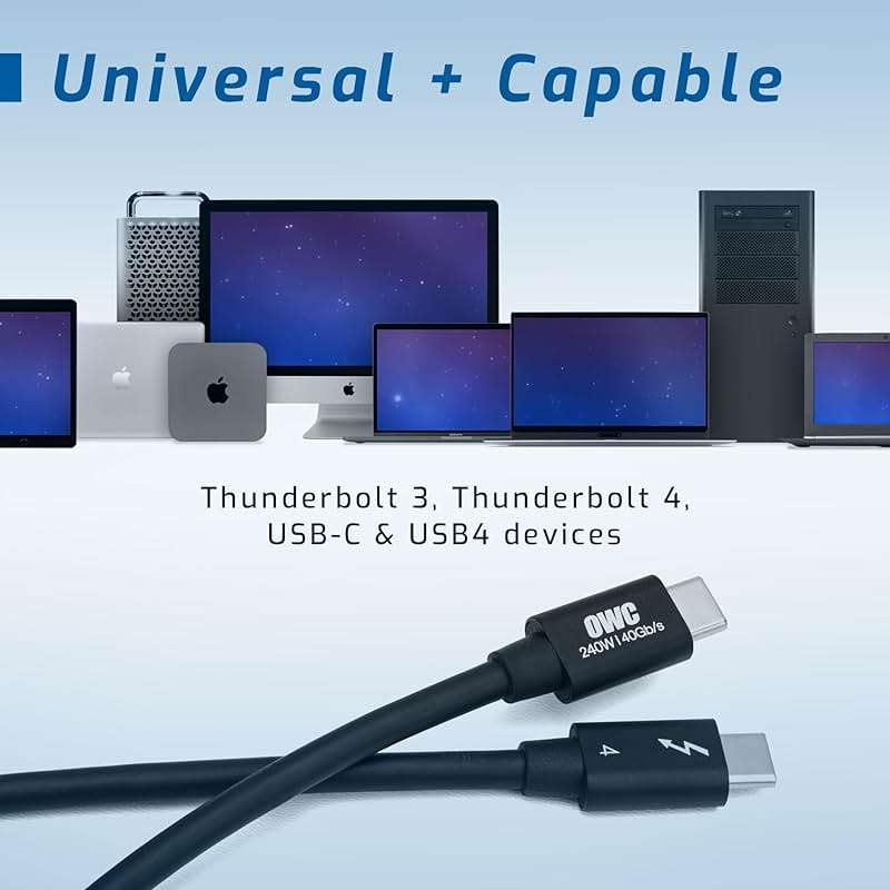 OWC 28-Inch Thunderbolt 4 and USB-C Cable with 40 GBPS Data Transfer, 240W Power Charging and 8K Video Capability (Black) - Image 2