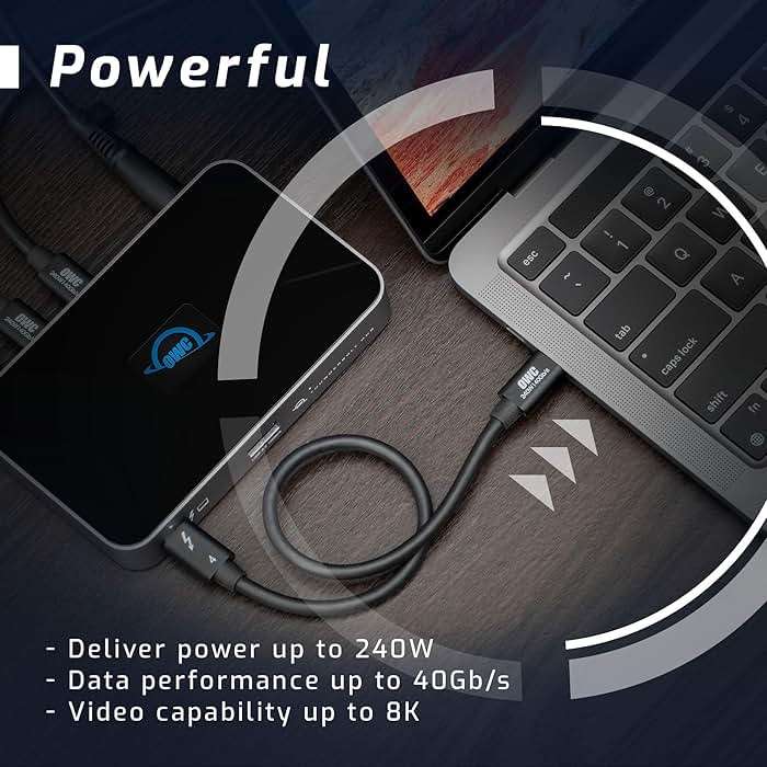 OWC 28-Inch Thunderbolt 4 and USB-C Cable with 40 GBPS Data Transfer, 240W Power Charging and 8K Video Capability (Black) - Image 3