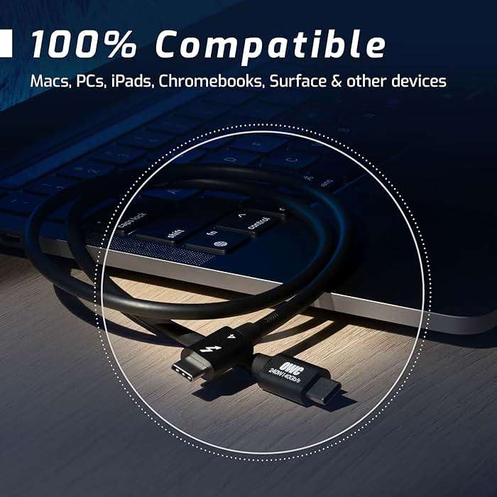 OWC 28-Inch Thunderbolt 4 and USB-C Cable with 40 GBPS Data Transfer, 240W Power Charging and 8K Video Capability (Black) - Image 5