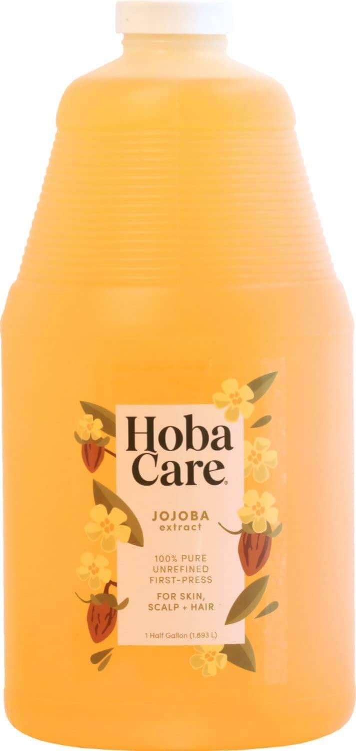 HobaCare Natural Jojoba Oil Bulk - 100% Pure Unrefined Carrier Oil for Skincare, Hair, Face, Beard, Scalp Massage, Bath - Hexane-Free, Long Shelf Life (64 oz Half Gallon) - Image 1