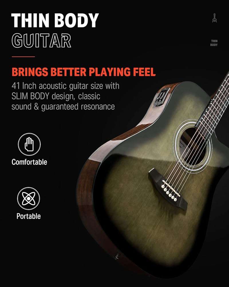 Donner Acoustic Electric Guitar Full Size Kit for Beginner Intermediate with Amplifier Capo Pick Tuner Strings Strap - 41 Inch - Image 2