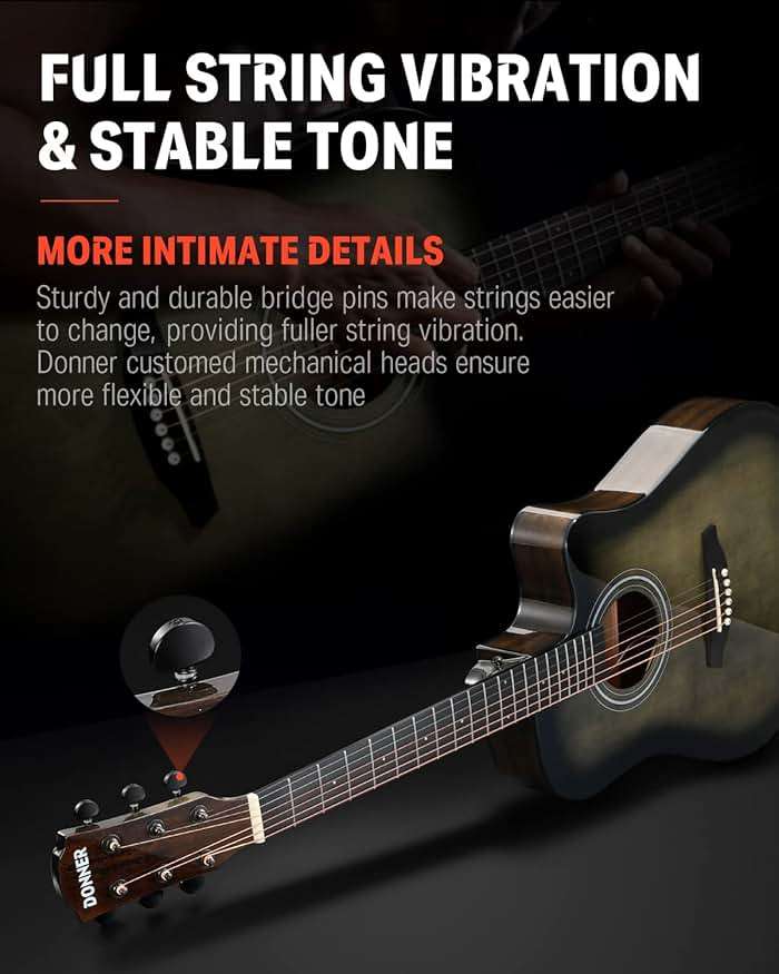 Donner Acoustic Electric Guitar Full Size Kit for Beginner Intermediate with Amplifier Capo Pick Tuner Strings Strap - 41 Inch - Image 4