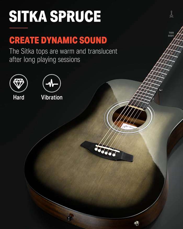Donner Acoustic Electric Guitar Full Size Kit for Beginner Intermediate with Amplifier Capo Pick Tuner Strings Strap - 41 Inch - Image 5