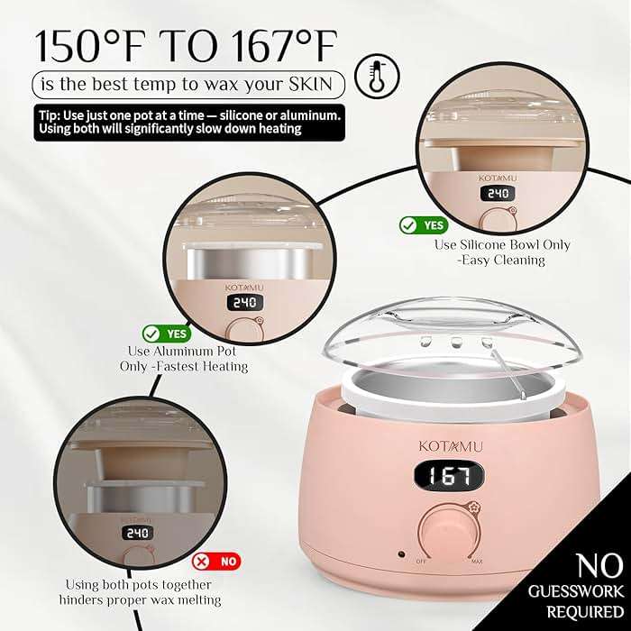 KOTAMU Wax Kit Pink Digital Hair Removal Waxing Kit for Women & Men Hot Wax Warmer Pot for Face, Eyebrow, Body, Brazilian, Bikini, Sensitive Skin Waxing Machine with 25 Accessories for Home Salon - Image 2