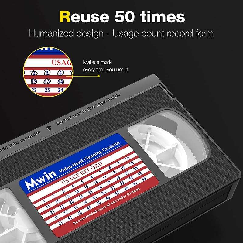 Mwin VHS Head Cleaner for VHS/VCR Players, Dry Technology- No Fluid Reusable Video Head Cleaner Tape - Image 6