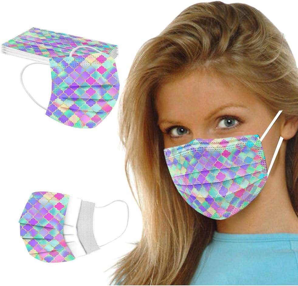 Peky 50PCS Disposable Face_Masks for Women, Disposable Face Masks With Designs - 3 Ply Breathable Tie-Dye Gradient Fashion Cute FaceMask with Nose Wire for Adults Teen Girls - Image 3
