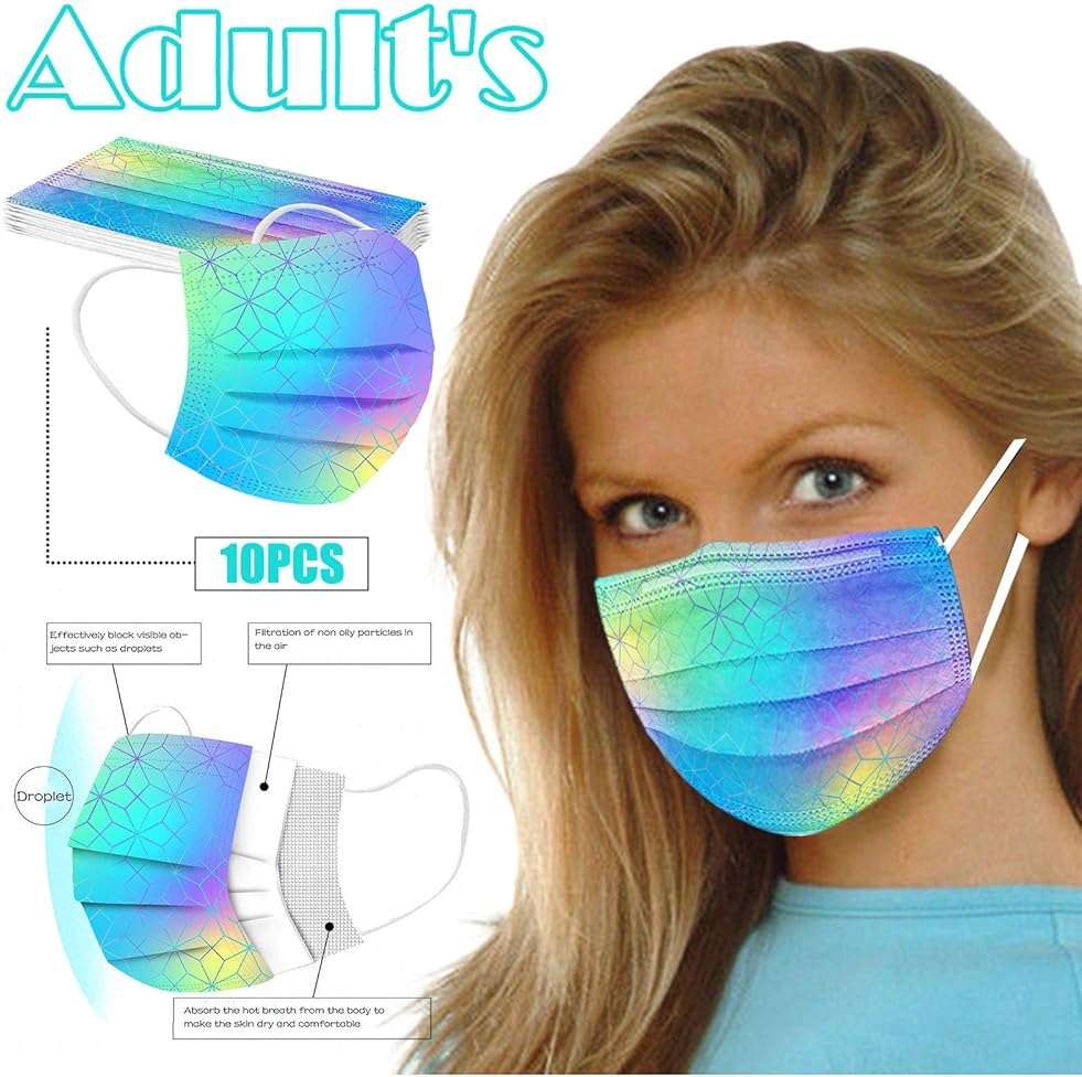 Peky 50PCS Disposable Face_Masks for Women, Disposable Face Masks With Designs - 3 Ply Breathable Tie-Dye Gradient Fashion Cute FaceMask with Nose Wire for Adults Teen Girls - Image 8